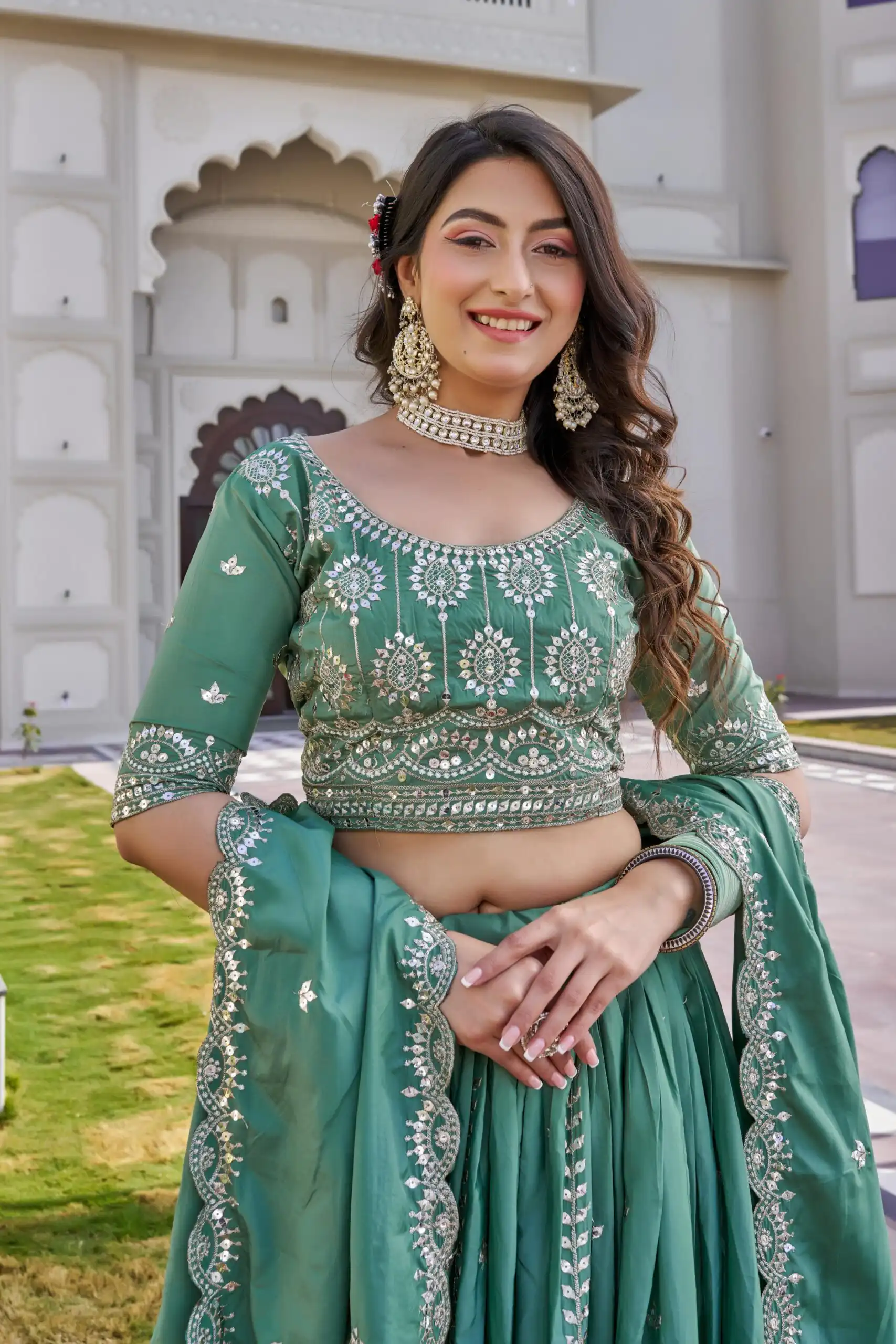 Pista Crap Silk Embroidery Work Lehenga Choli | Lehenga, Bollywood Lehenga, Creative Lehenga, Designer Lehenga, Embroidered Lehenga, Party Wear Lehenga