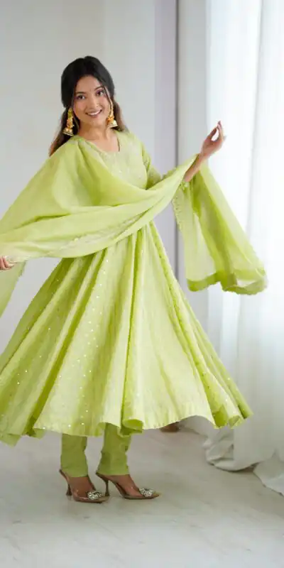 Pista Crunchy Silk Sequence Anarkali Gown | Gowns, Bollywood Gowns, Creative Gowns, Designer Gowns, Embroidered Gowns, Party Wear Gowns