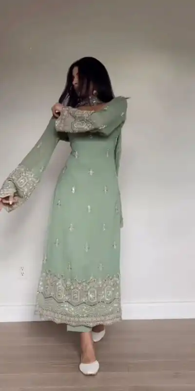 Pista Faux Georgette Thread Embroidery Work Salwar Suit | Jump Suits, Tops & Bottoms, Track Suits, Salwar suit, Casual Suits, Creative suits, Designer Suits, Palazzo Suits, Party Wear Suits, Patiala Suits, Straight Suits, Trendy Wear