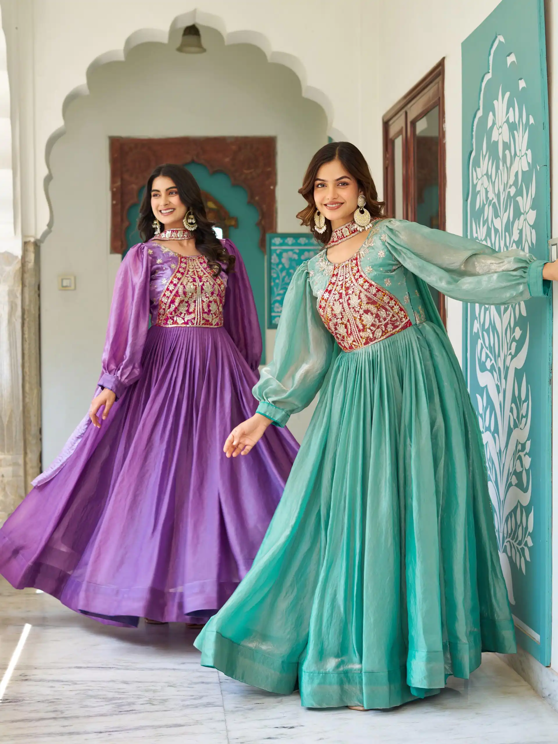 Pista Fendy Silk Embroidery Work Gown | Gowns, Bollywood Gowns, Creative Gowns, Designer Gowns, Embroidered Gowns, Party Wear Gowns