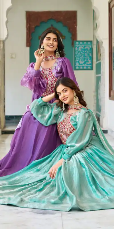 Pista Fendy Silk Embroidery Work Gown | Gowns, Bollywood Gowns, Creative Gowns, Designer Gowns, Embroidered Gowns, Party Wear Gowns