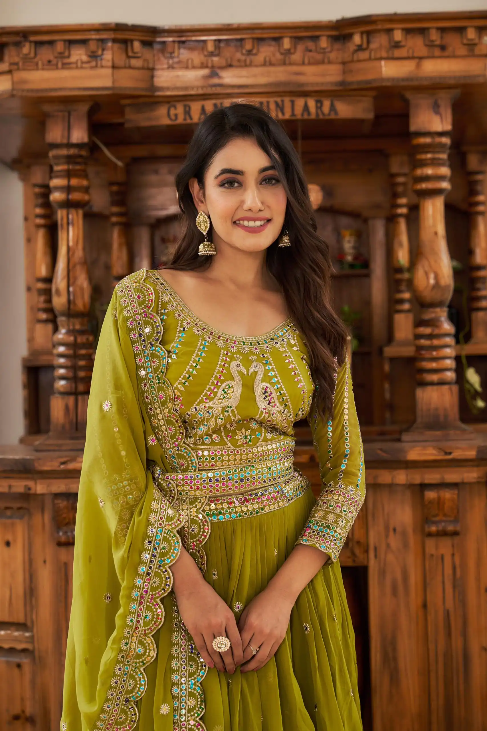 Pista Georgette Multi Sequence Work Lehenga Choli | Lehenga, Bollywood Lehenga, Creative Lehenga, Designer Lehenga, Embroidered Lehenga, Party Wear Lehenga