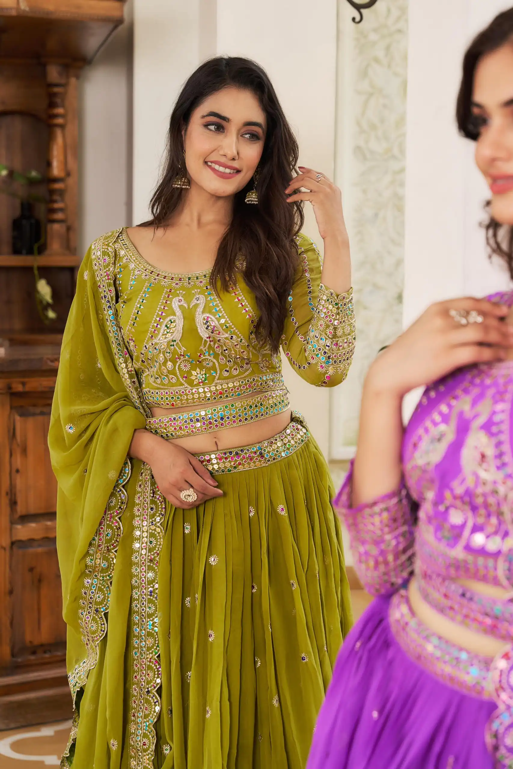 Pista Georgette Multi Sequence Work Lehenga Choli | Lehenga, Bollywood Lehenga, Creative Lehenga, Designer Lehenga, Embroidered Lehenga, Party Wear Lehenga