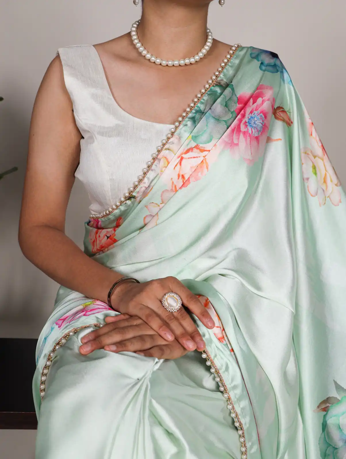 Pista Satin Silk Floral Printed Lace Border Work Saree | Sarees, Bollywood Sarees, Creative Sarees, Designer Sarees, Embroidered Sarees, Ethnic Saree, Modern Digital sarees, Party Wear Sarees