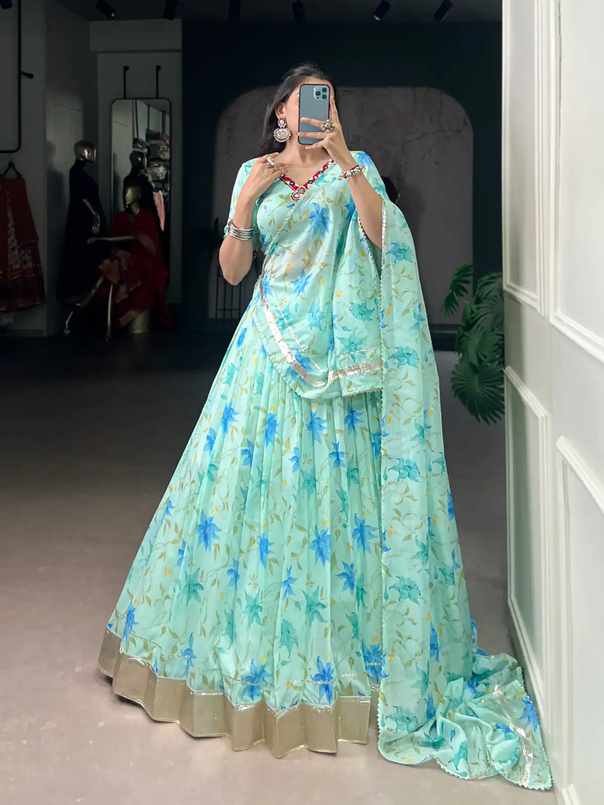 Pista Tabby Embossed Print Lehenga Choli | Lehenga, Bollywood Lehenga, Creative Lehenga, Designer Lehenga, Embroidered Lehenga, Party Wear Lehenga