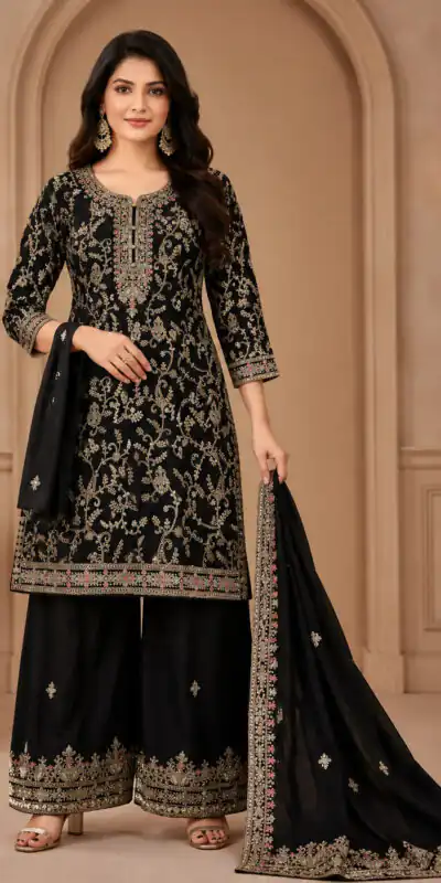 FC 1967 Black Chinon Embroidery Work Salwar Suit Wedding, Party, Festive, Events,, Reception,, Price ₹3049. Delivery 4-6 Working Days. Shop now. | Jump Suits, Salwar suit, Casual Suits, Creative suits, Designer Suits, Palazzo Suits, Party Wear Suits, Patiala Suits, Straight Suits