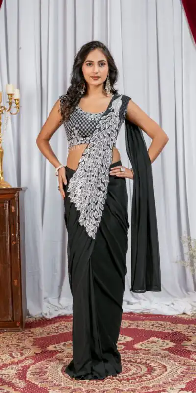 ST 1165 Black Faux Georgette Saree with Embroidery Work & Sequins Work. Now at just ₹1799. Delivery 4-6 Working Days. Shop now. | Sarees, Bollywood Sarees, Creative Sarees, Designer Sarees, Embroidered Sarees, Ethnic Saree, Modern Digital sarees, Party Wear Sarees