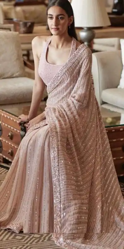 Pretty Light Pink Heavy Sequins Work Saree | Sarees, Bollywood Sarees, Creative Sarees, Designer Sarees, Embroidered Sarees, Ethnic Saree, Party Wear Sarees