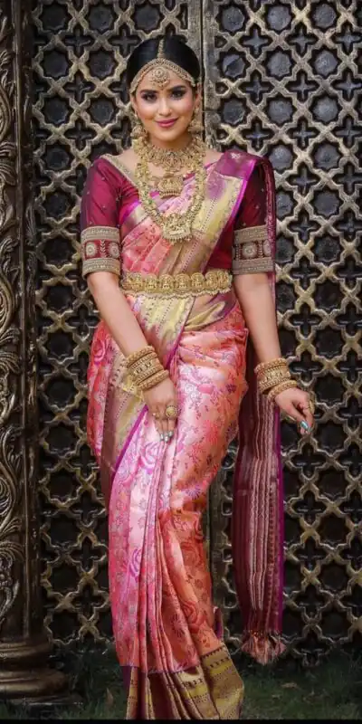 Pretty Peach Lichi Silk Jacquard Work Saree | Sarees, Bollywood Sarees, Creative Sarees, Designer Sarees, Embroidered Sarees, Ethnic Saree, Modern Digital sarees, Party Wear Sarees