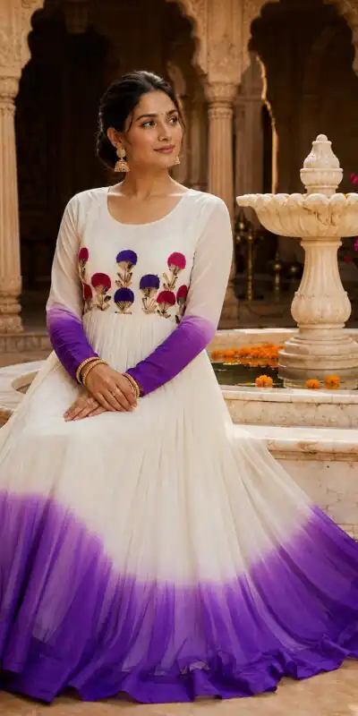 KA 1263 Purple |Star Georgette Gown with Thread Embroidery & Embroidery Work. Special Price ₹1669. Delivery 4-6 Working Days. Shop now. | Gowns, Bollywood Gowns, Creative Gowns, Designer Gowns, Embroidered Gowns, Party Wear Gowns