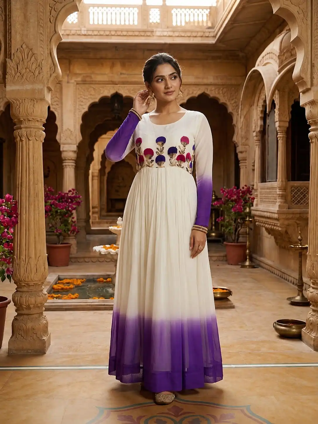 KA 1263 Purple |Star Georgette Gown with Thread Embroidery & Embroidery Work. Special Price ₹1669. Delivery 4-6 Working Days. Shop now. | Gowns, Bollywood Gowns, Creative Gowns, Designer Gowns, Embroidered Gowns, Party Wear Gowns