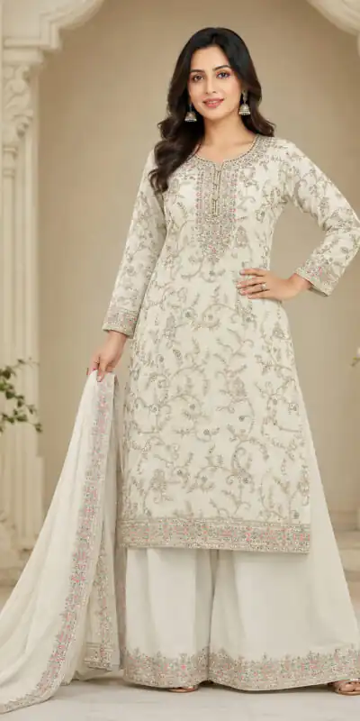 FC 1967 White Chinon Embroidery Work Salwar Suit Wedding, Party, Festive, Events,, Reception,, Price ₹3049. Delivery 4-6 Working Days. Shop now. | Jump Suits, Salwar suit, Casual Suits, Creative suits, Designer Suits, Palazzo Suits, Party Wear Suits, Patiala Suits, Straight Suits