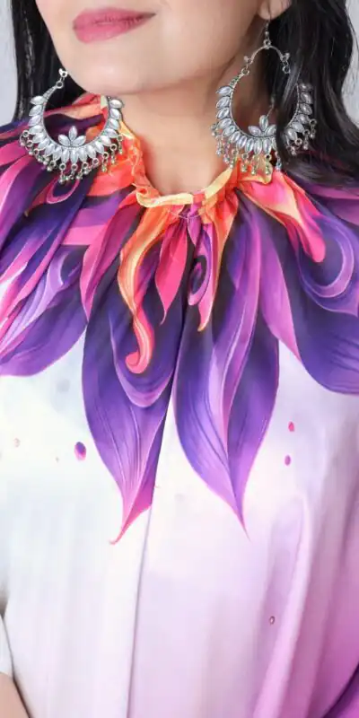 Purple And White Japan Satin Digital Print Work Saree | Sarees, Bollywood Sarees, Creative Sarees, Designer Sarees, Embroidered Sarees, Ethnic Saree, Modern Digital sarees, Party Wear Sarees