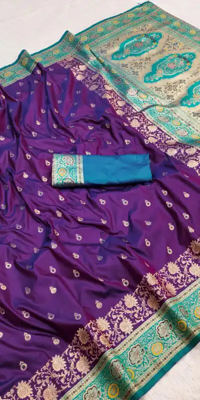 Purple Banarasi Silk Gold Zari Border Saree | Sarees, Bollywood Sarees, Creative Sarees, Designer Sarees, Embroidered Sarees, Ethnic Saree, Modern Digital sarees, Party Wear Sarees