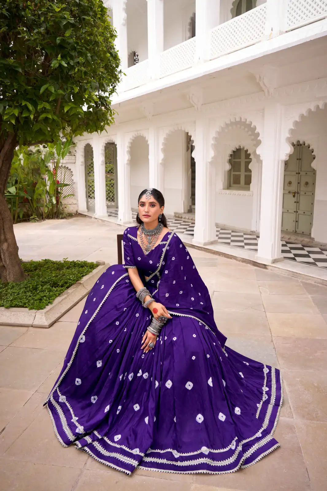 Purple Chanderi Bandhej Lehenga Choli | Lehenga, Bollywood Lehenga, Creative Lehenga, Designer Lehenga, Embroidered Lehenga, Party Wear Lehenga