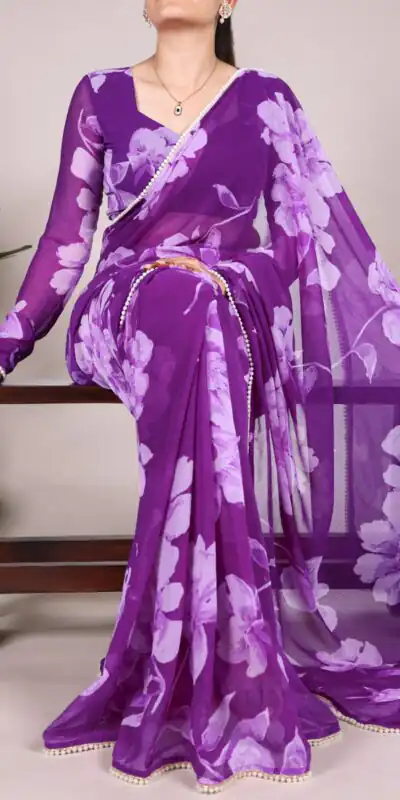 Purple Chiffon Printed Saree | Sarees, Bollywood Sarees, Creative Sarees, Designer Sarees, Embroidered Sarees, Ethnic Saree, Modern Digital sarees, Party Wear Sarees