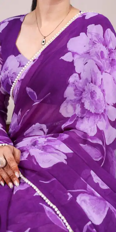 Purple Chiffon Printed Saree | Sarees, Bollywood Sarees, Creative Sarees, Designer Sarees, Embroidered Sarees, Ethnic Saree, Modern Digital sarees, Party Wear Sarees