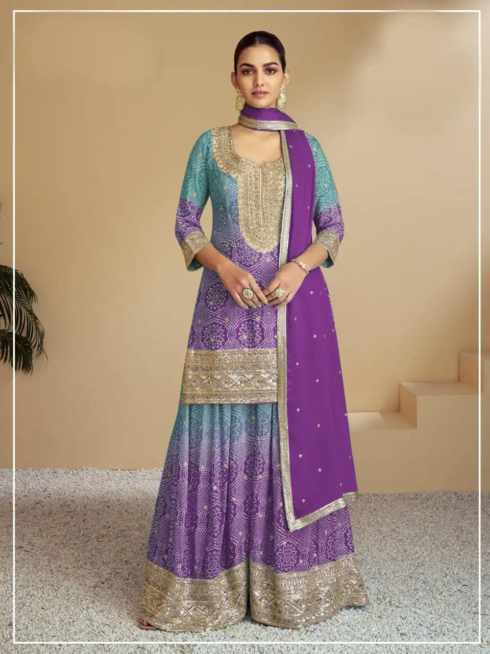 Purple Chinon Digital Print With Mat Sequence Sharara Suit | Jump Suits, Salwar suit, Casual Suits, Creative suits, Designer Suits, Palazzo Suits, Party Wear Suits, Patiala Suits, Straight Suits