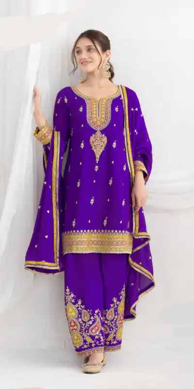 Purple Chinon Embroidery Mirror Work Salwar Suit | Jump Suits, Tops & Bottoms, Track Suits, Salwar suit, Casual Suits, Creative suits, Designer Suits, Palazzo Suits, Party Wear Suits, Patiala Suits, Straight Suits, Trendy Wear