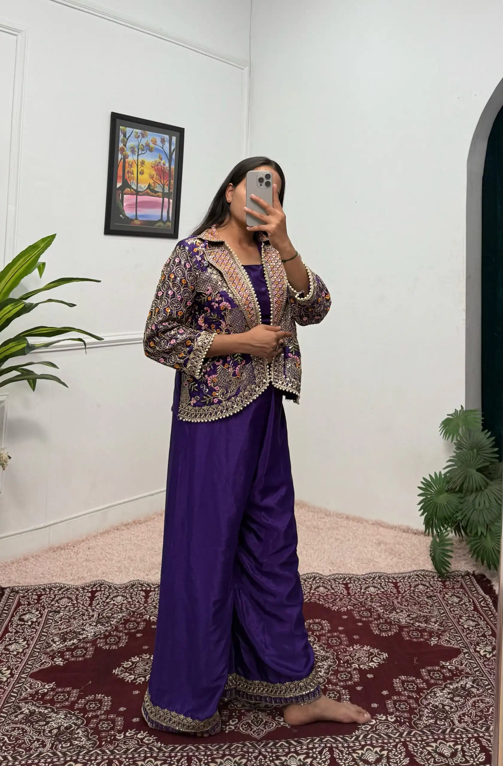 Purple Chinon Embroidery With Moti Lace Salwar Suit | Jump Suits, Salwar suit, Casual Suits, Creative suits, Designer Suits, Palazzo Suits, Party Wear Suits, Patiala Suits, Straight Suits