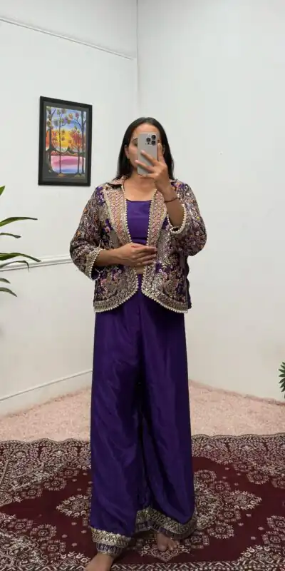 Purple Chinon Embroidery With Moti Lace Salwar Suit | Jump Suits, Salwar suit, Casual Suits, Creative suits, Designer Suits, Palazzo Suits, Party Wear Suits, Patiala Suits, Straight Suits