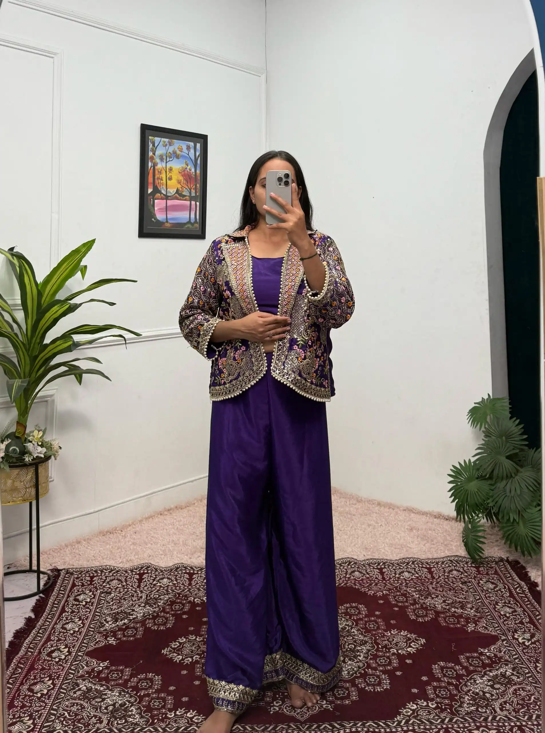 Purple Chinon Embroidery With Moti Lace Salwar Suit | Jump Suits, Salwar suit, Casual Suits, Creative suits, Designer Suits, Palazzo Suits, Party Wear Suits, Patiala Suits, Straight Suits
