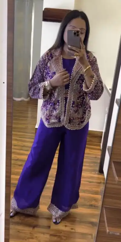 Purple Chinon Embroidery With Moti Lace Salwar Suit | Jump Suits, Salwar suit, Casual Suits, Creative suits, Designer Suits, Palazzo Suits, Party Wear Suits, Patiala Suits, Straight Suits