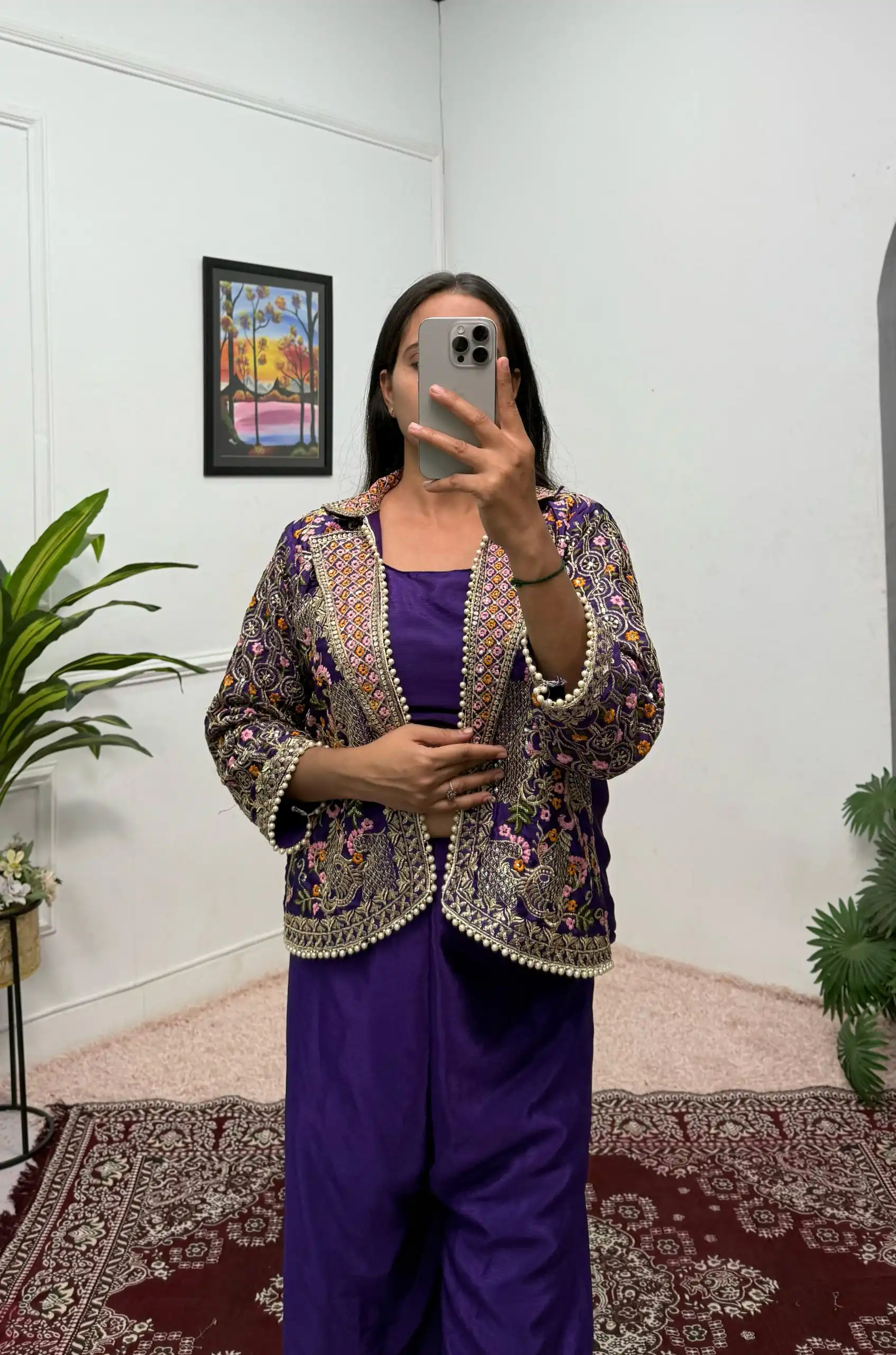 Purple Chinon Embroidery With Moti Lace Salwar Suit | Jump Suits, Salwar suit, Casual Suits, Creative suits, Designer Suits, Palazzo Suits, Party Wear Suits, Patiala Suits, Straight Suits