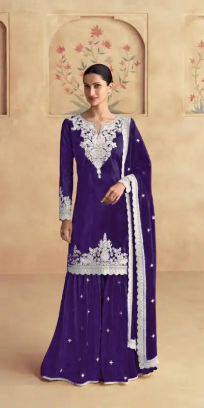 Purple Chinon Embroidery Work Salwar Suit | Jump Suits, Tops & Bottoms, Track Suits, Salwar suit, Casual Suits, Creative suits, Designer Suits, Palazzo Suits, Party Wear Suits, Patiala Suits, Straight Suits, Trendy Wear
