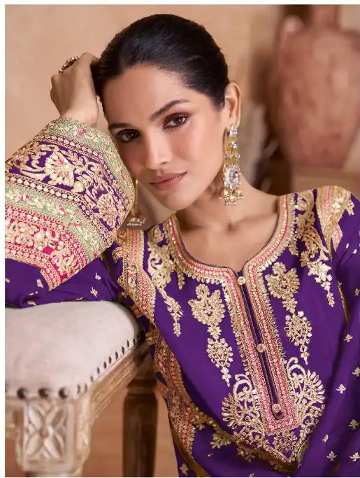 Purple Chinon Embroidery Work Salwar Suit | Jump Suits, Salwar suit, Casual Suits, Creative suits, Designer Suits, Palazzo Suits, Party Wear Suits, Patiala Suits, Straight Suits