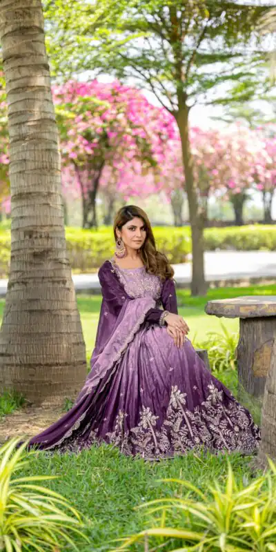 Purple Chinon Sequence Embroidery Work Gown | Gowns, Bollywood Gowns, Creative Gowns, Designer Gowns, Embroidered Gowns, Party Wear Gowns, Straight Suits