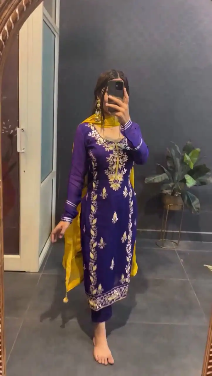 Purple Chinon Silk Sequence Work Salwar Suit | Jump Suits, Salwar suit, Casual Suits, Creative suits, Designer Suits, Palazzo Suits, Party Wear Suits, Patiala Suits, Straight Suits