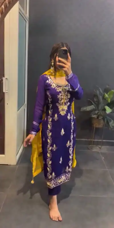 Purple Chinon Silk Sequence Work Salwar Suit | Jump Suits, Salwar suit, Casual Suits, Creative suits, Designer Suits, Palazzo Suits, Party Wear Suits, Patiala Suits, Straight Suits