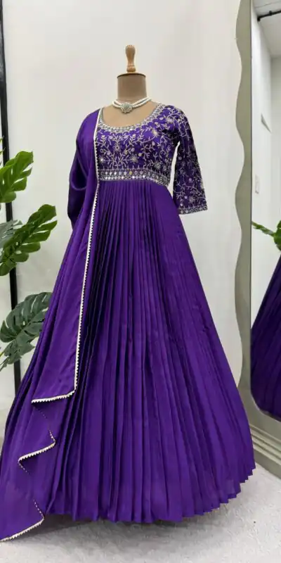 Purple Chinon Silk Thread Real Mirror Gown | Gowns, Bollywood Gowns, Creative Gowns, Designer Gowns, Embroidered Gowns, Party Wear Gowns, Straight Suits