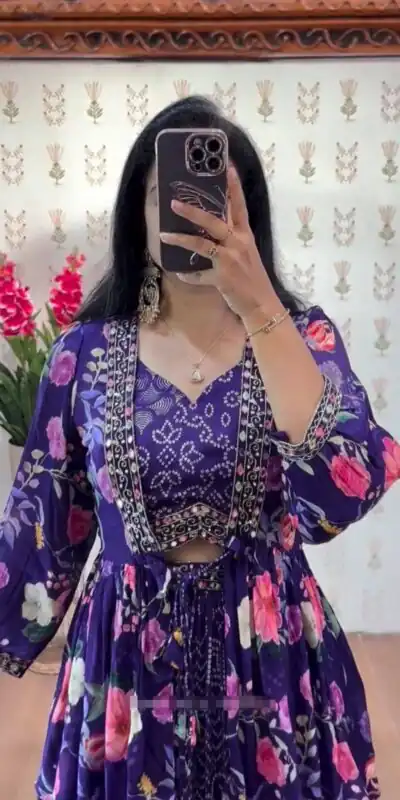 Purple Chinon Thread Work Lehenga Choli | Lehenga, Bollywood Lehenga, Creative Lehenga, Designer Lehenga, Embroidered Lehenga, Party Wear Lehenga