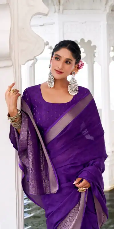 Purple Chinon Zari Work Saree | Sarees, Bollywood Sarees, Creative Sarees, Designer Sarees, Embroidered Sarees, Ethnic Saree, Modern Digital sarees, Party Wear Sarees