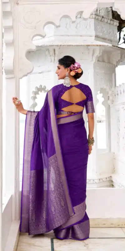 Purple Chinon Zari Work Saree | Sarees, Bollywood Sarees, Creative Sarees, Designer Sarees, Embroidered Sarees, Ethnic Saree, Modern Digital sarees, Party Wear Sarees