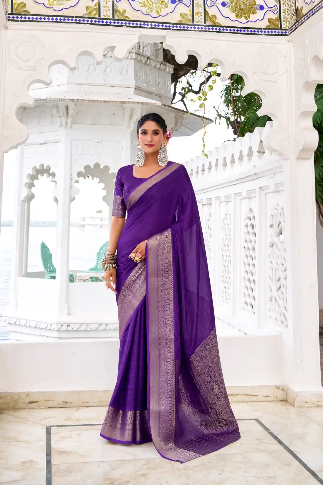 Purple Chinon Zari Work Saree | Sarees, Bollywood Sarees, Creative Sarees, Designer Sarees, Embroidered Sarees, Ethnic Saree, Modern Digital sarees, Party Wear Sarees