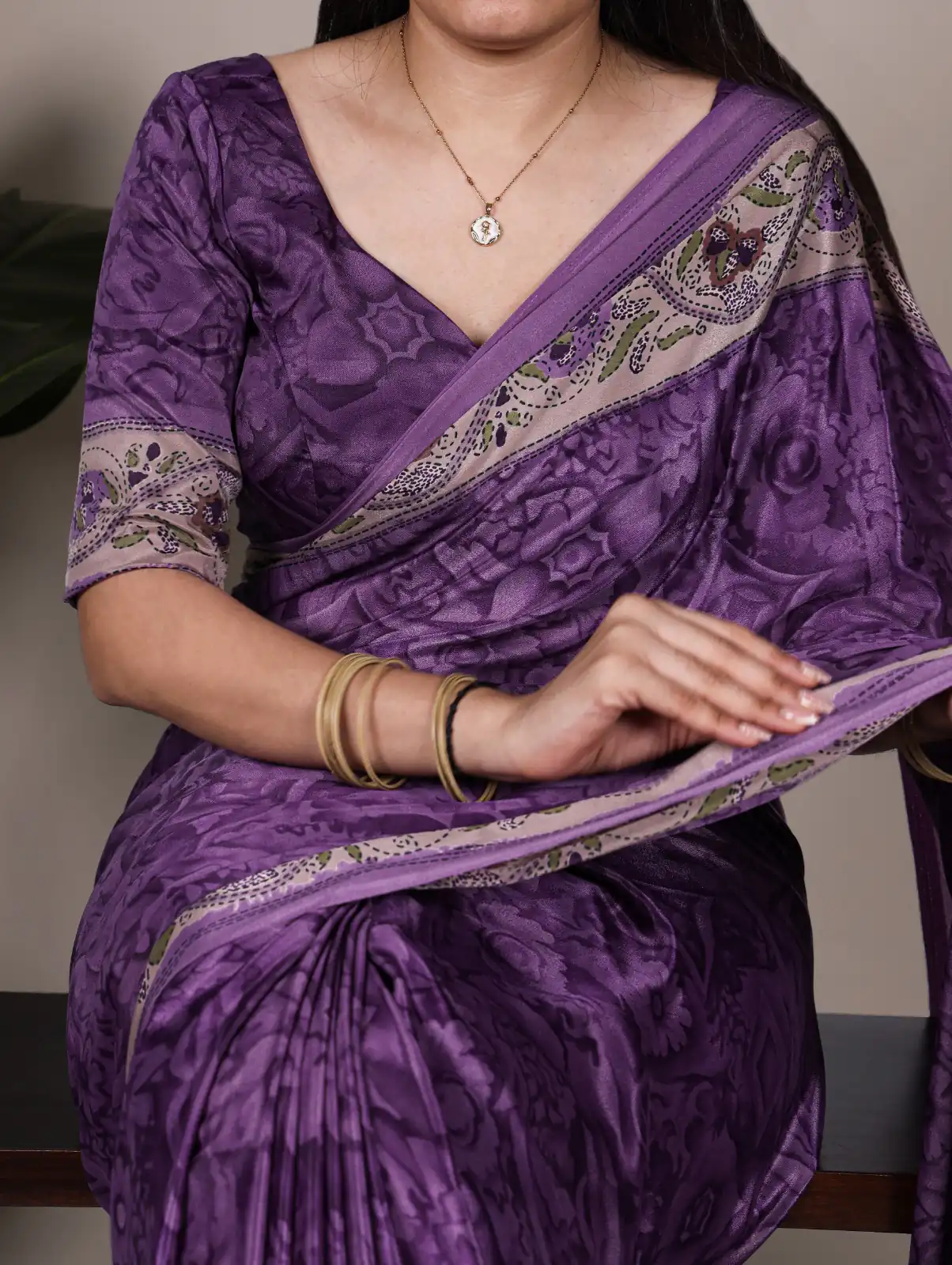 Purple Crepe With Printed Saree | Sarees, Bollywood Sarees, Creative Sarees, Designer Sarees, Embroidered Sarees, Ethnic Saree, Modern Digital sarees, Party Wear Sarees