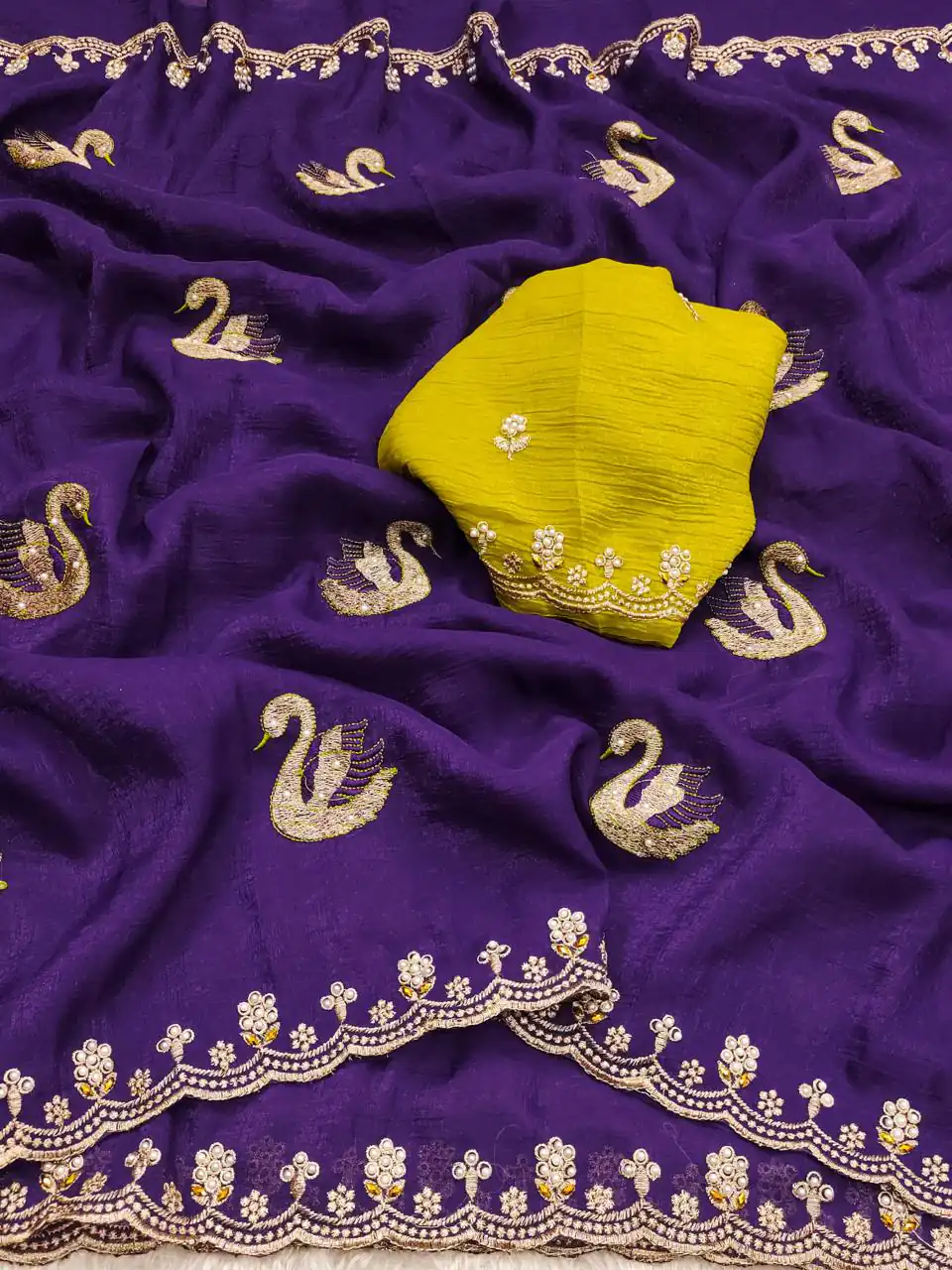Purple Crunchy Chiffon Diamond Work Saree | Sarees, Bollywood Sarees, Creative Sarees, Designer Sarees, Embroidered Sarees, Ethnic Saree, Modern Digital sarees, Party Wear Sarees