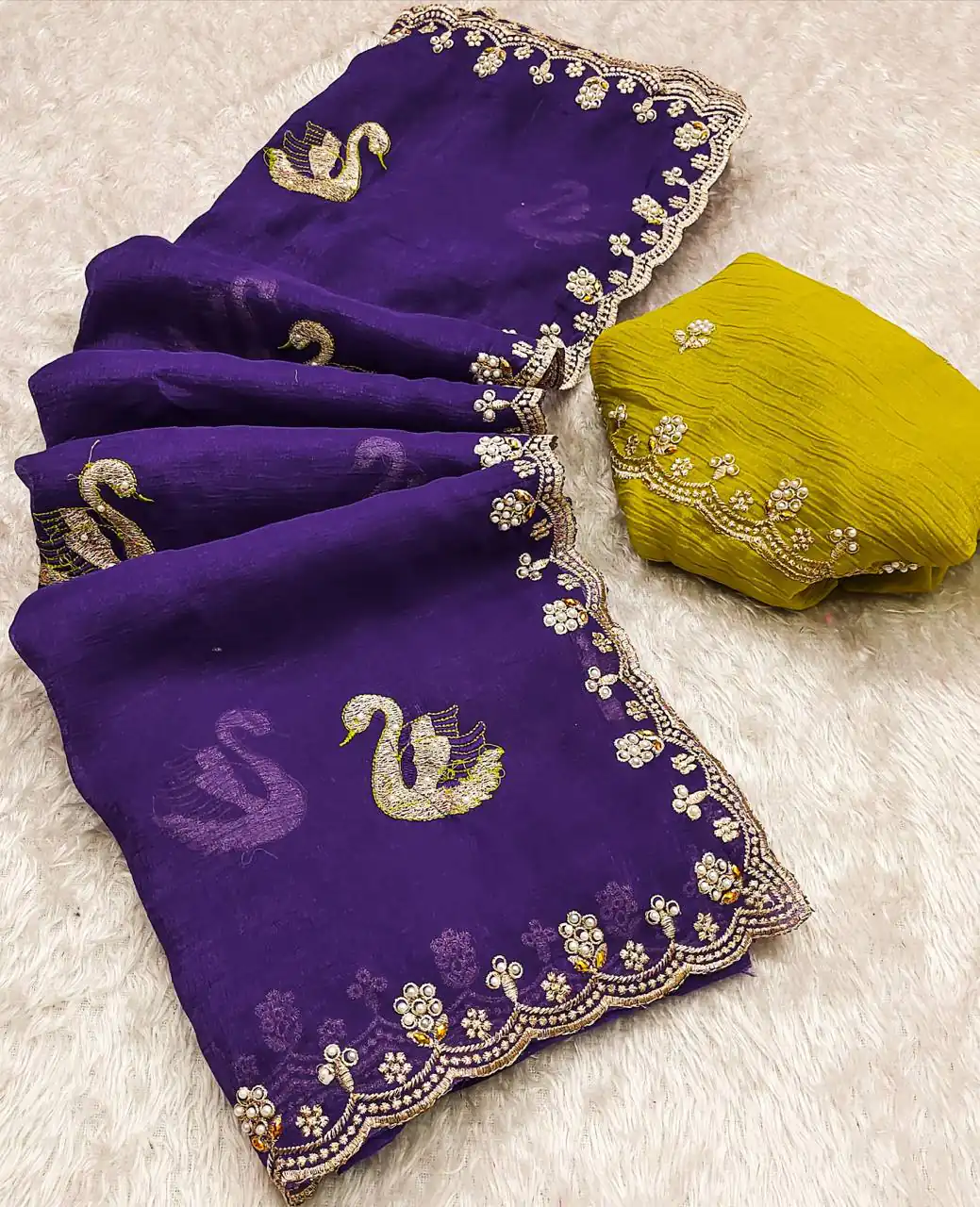 Purple Crunchy Chiffon Diamond Work Saree | Sarees, Bollywood Sarees, Creative Sarees, Designer Sarees, Embroidered Sarees, Ethnic Saree, Modern Digital sarees, Party Wear Sarees