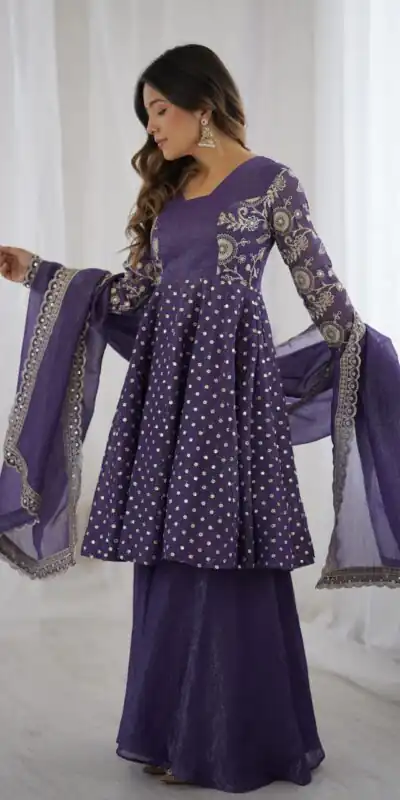 Purple Crunchy Silk Embroidery Work Salwar Suit | Jump Suits, Salwar suit, Casual Suits, Creative suits, Designer Suits, Palazzo Suits, Party Wear Suits, Patiala Suits, Straight Suits