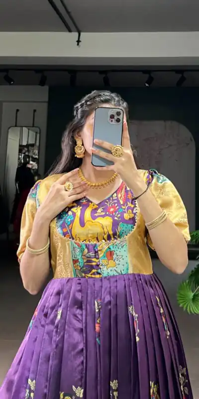Purple Dola Silk Weaving Work Gown | Gowns, Bollywood Gowns, Creative Gowns, Designer Gowns, Embroidered Gowns, Party Wear Gowns