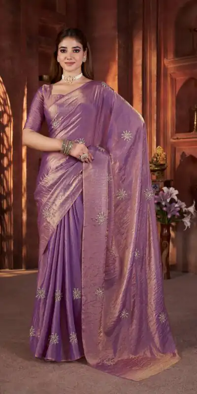 Purple Fandy Satin Silk Bead Work Saree | Sarees, Bollywood Sarees, Creative Sarees, Designer Sarees, Embroidered Sarees, Ethnic Saree, Modern Digital sarees, Party Wear Sarees