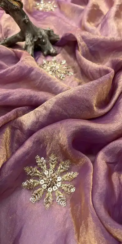Purple Fandy Satin Silk Bead Work Saree | Sarees, Bollywood Sarees, Creative Sarees, Designer Sarees, Embroidered Sarees, Ethnic Saree, Modern Digital sarees, Party Wear Sarees