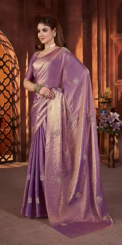 Purple Fandy Satin Silk Bead Work Saree | Sarees, Bollywood Sarees, Creative Sarees, Designer Sarees, Embroidered Sarees, Ethnic Saree, Modern Digital sarees, Party Wear Sarees