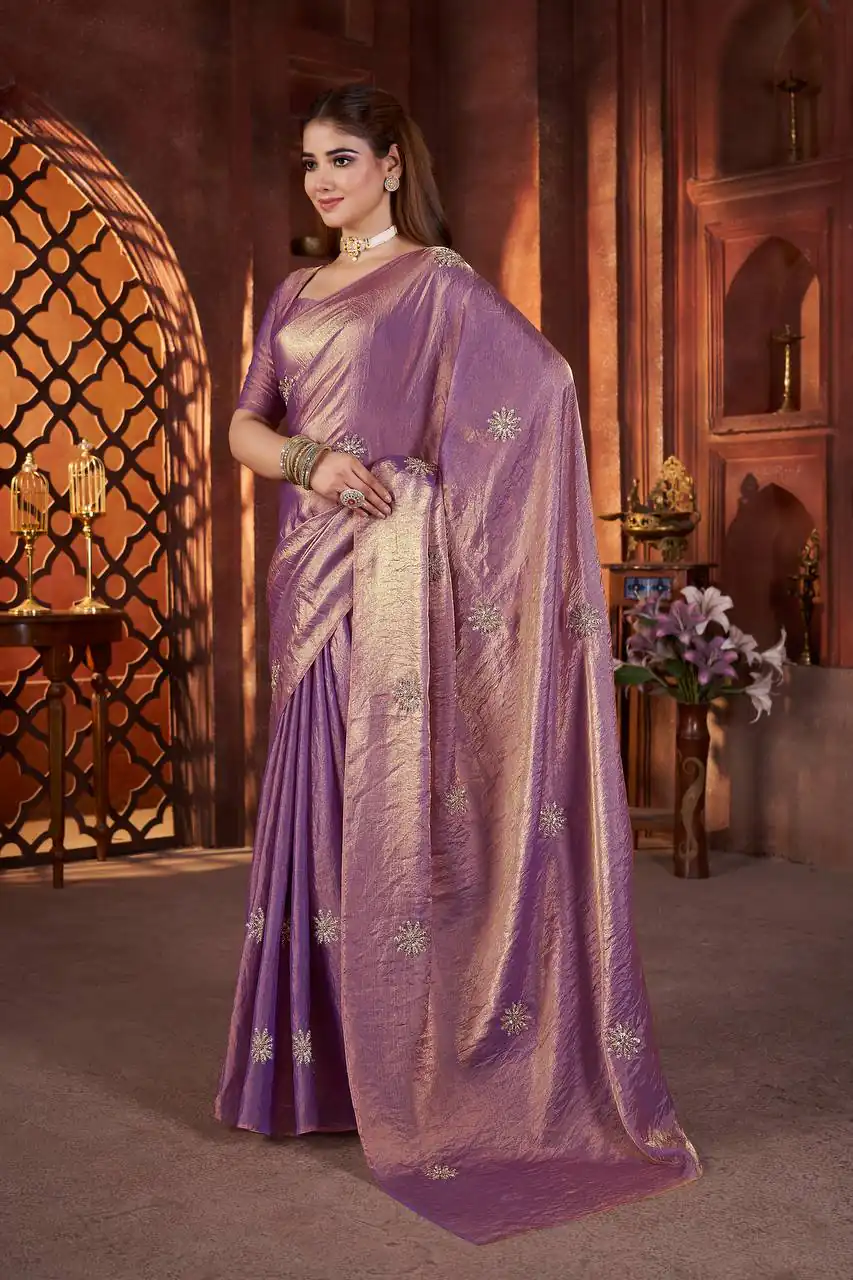 Purple Fandy Satin Silk Bead Work Saree | Sarees, Bollywood Sarees, Creative Sarees, Designer Sarees, Embroidered Sarees, Ethnic Saree, Modern Digital sarees, Party Wear Sarees