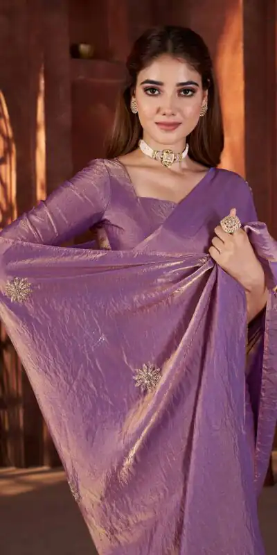 Purple Fandy Satin Silk Bead Work Saree | Sarees, Bollywood Sarees, Creative Sarees, Designer Sarees, Embroidered Sarees, Ethnic Saree, Modern Digital sarees, Party Wear Sarees