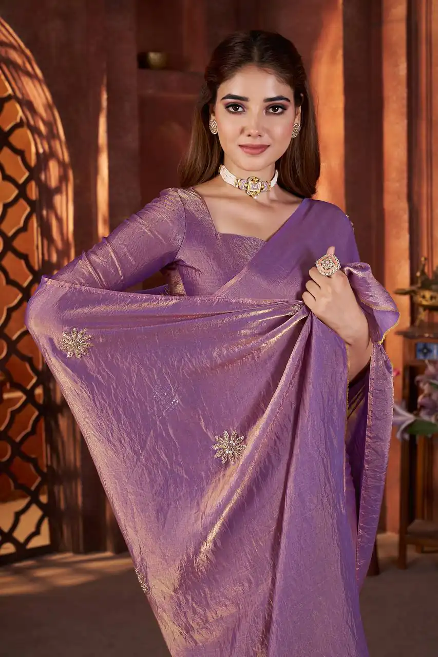 Purple Fandy Satin Silk Bead Work Saree | Sarees, Bollywood Sarees, Creative Sarees, Designer Sarees, Embroidered Sarees, Ethnic Saree, Modern Digital sarees, Party Wear Sarees