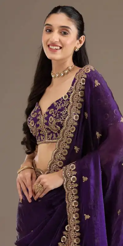 Purple Fandy Satin Silk Zari Work Saree | Sarees, Bollywood Sarees, Creative Sarees, Designer Sarees, Embroidered Sarees, Ethnic Saree, Modern Digital sarees, Party Wear Sarees